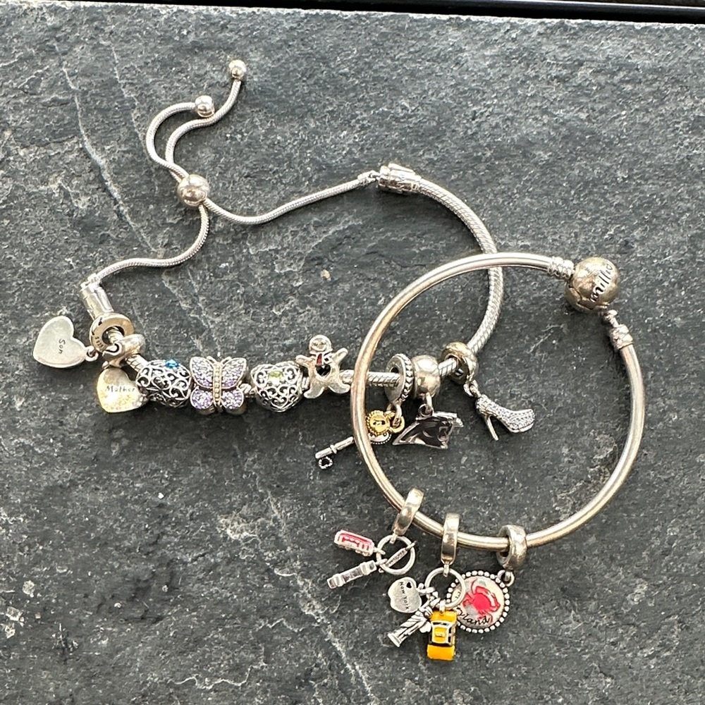 Pandora Silver Charm Bracelets with Heart ❤️and 🦋 Butterfly Charms